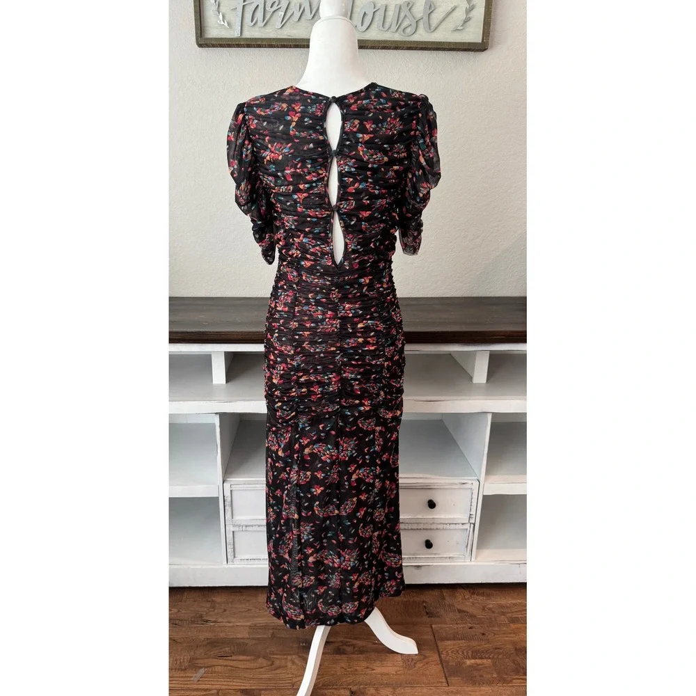 Free People Brielle Midi Dress Floral Ruched Keyhole Back Twilight Size S
